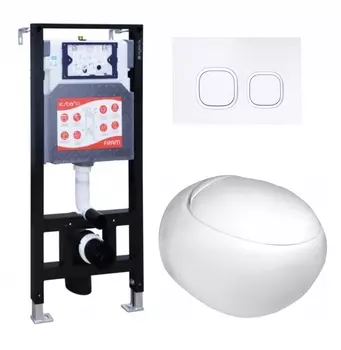 Комплект 3 в 1 инсталляция ESBANO FRAM + Подвесной унитаз WeltWasser Jeckenbach + кнопка белая