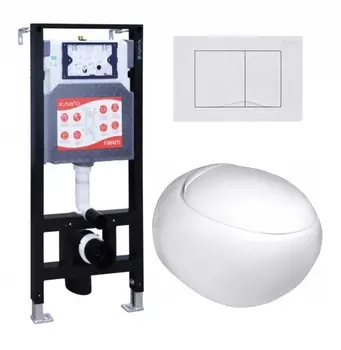 Комплект 3 в 1 инсталляция ESBANO FRAM + Подвесной унитаз WeltWasser Jeckenbach + кнопка белая глянцевая