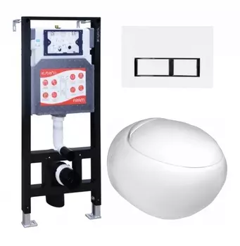 Комплект 3 в 1 инсталляция ESBANO FRAM + Подвесной унитаз WeltWasser Jeckenbach+ кнопка белая глянцевая