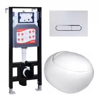 Комплект 3 в 1 инсталляция ESBANO FRAM + Подвесной унитаз WeltWasser Jeckenbach + кнопка белая глянцевая