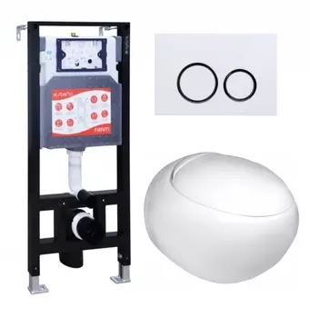 Комплект 3 в 1 инсталляция ESBANO FRAM + Подвесной унитаз WeltWasser Jeckenbach + кнопка белая глянцевая