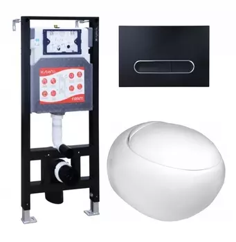 Комплект 3 в 1 инсталляция ESBANO FRAM + Подвесной унитаз WeltWasser Jeckenbach + кнопка черная матовая