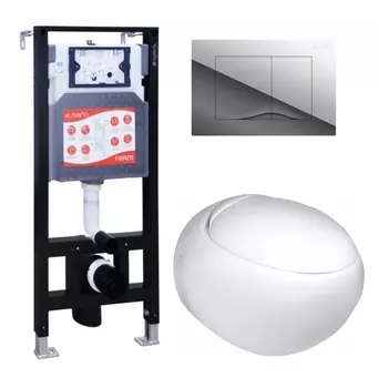 Комплект 3 в 1 инсталляция ESBANO FRAM + Подвесной унитаз WeltWasser Jeckenbach + кнопка хром глянцевая