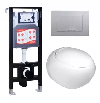 Комплект 3 в 1 инсталляция ESBANO FRAM + Подвесной унитаз WeltWasser Jeckenbach + кнопка хром матовая