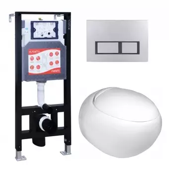 Комплект 3 в 1 инсталляция ESBANO FRAM + Подвесной унитаз WeltWasser Jeckenbach + кнопка хром матовая