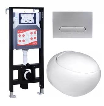 Комплект 3 в 1 инсталляция ESBANO FRAM + Подвесной унитаз WeltWasser Jeckenbach + кнопка хром матовая