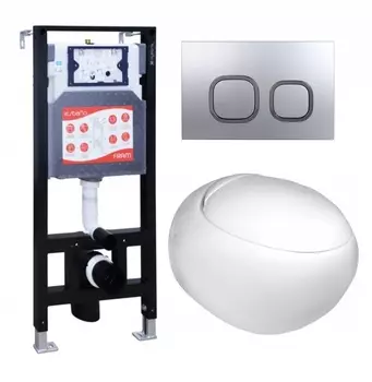 Комплект 3 в 1 инсталляция ESBANO FRAM + Подвесной унитаз WeltWasser Jeckenbach + кнопка хром матовая
