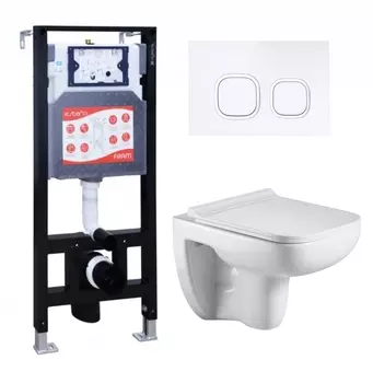 Комплект 3 в 1 инсталляция ESBANO FRAM + Подвесной унитаз WeltWasser Kehlbach 004 GL-WT + кнопка белая