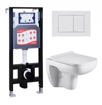 Комплект 3 в 1 инсталляция ESBANO FRAM + Подвесной унитаз WeltWasser Kehlbach 004 GL-WT + кнопка белая глянцевая