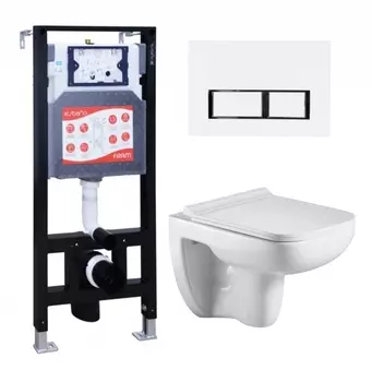 Комплект 3 в 1 инсталляция ESBANO FRAM + Подвесной унитаз WeltWasser Kehlbach 004 GL-WT + кнопка белая глянцевая