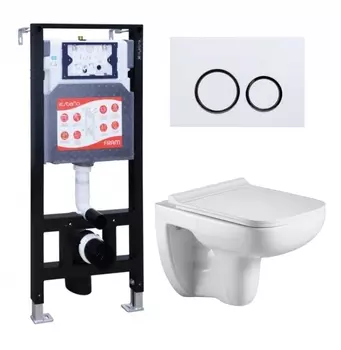 Комплект 3 в 1 инсталляция ESBANO FRAM + Подвесной унитаз WeltWasser Kehlbach 004 GL-WT + кнопка белая глянцевая