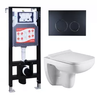 Комплект 3 в 1 инсталляция ESBANO FRAM + Подвесной унитаз WeltWasser Kehlbach 004 GL-WT + кнопка черная матовая