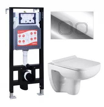 Комплект 3 в 1 инсталляция ESBANO FRAM + Подвесной унитаз WeltWasser Kehlbach 004 GL-WT + кнопка хром глянцевая