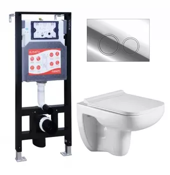 Комплект 3 в 1 инсталляция ESBANO FRAM + Подвесной унитаз WeltWasser Kehlbach 004 GL-WT + кнопка хром глянцевая