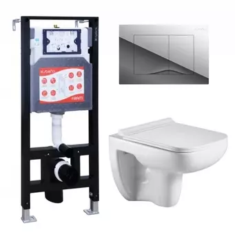 Комплект 3 в 1 инсталляция ESBANO FRAM + Подвесной унитаз WeltWasser Kehlbach 004 GL-WT + кнопка хром глянцевая