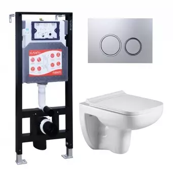 Комплект 3 в 1 инсталляция ESBANO FRAM + Подвесной унитаз WeltWasser Kehlbach 004 GL-WT + кнопка хром матовая