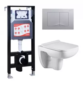 Комплект 3 в 1 инсталляция ESBANO FRAM + Подвесной унитаз WeltWasser Kehlbach 004 GL-WT + кнопка хром матовая