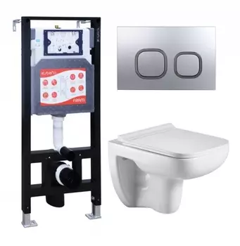 Комплект 3 в 1 инсталляция ESBANO FRAM + Подвесной унитаз WeltWasser Kehlbach 004 GL-WT + кнопка хром матовая