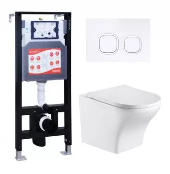 Комплект 3 в 1 инсталляция ESBANO FRAM + Подвесной унитаз WeltWasser Odenbach 004 GL-WT + кнопка белая