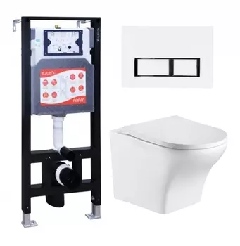 Комплект 3 в 1 инсталляция ESBANO FRAM + Подвесной унитаз WeltWasser Odenbach 004 GL-WT + кнопка белая глянцевая