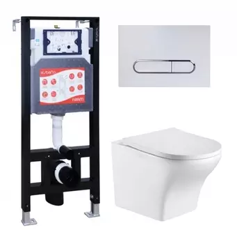 Комплект 3 в 1 инсталляция ESBANO FRAM + Подвесной унитаз WeltWasser Odenbach 004 GL-WT + кнопка белая глянцевая