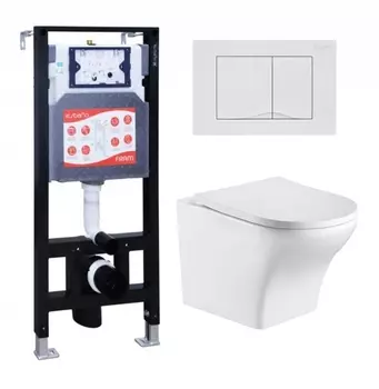 Комплект 3 в 1 инсталляция ESBANO FRAM + Подвесной унитаз WeltWasser Odenbach 004 GL-WT + кнопка белая глянцевая