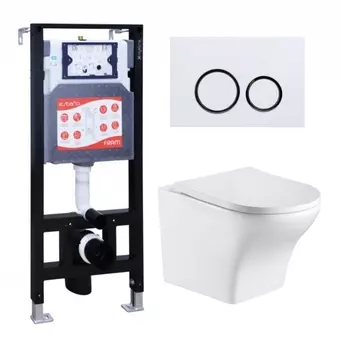 Комплект 3 в 1 инсталляция ESBANO FRAM + Подвесной унитаз WeltWasser Odenbach 004 GL-WT + кнопка белая глянцевая