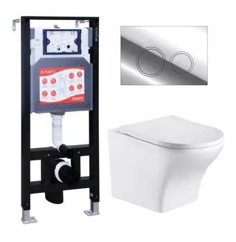 Комплект 3 в 1 инсталляция ESBANO FRAM + Подвесной унитаз WeltWasser Odenbach 004 GL-WT + кнопка хром глянцевая