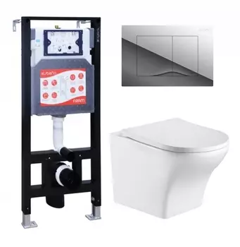 Комплект 3 в 1 инсталляция ESBANO FRAM + Подвесной унитаз WeltWasser Odenbach 004 GL-WT + кнопка хром глянцевая