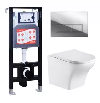 Комплект 3 в 1 инсталляция ESBANO FRAM + Подвесной унитаз WeltWasser Odenbach 004 GL-WT + кнопка хром глянцевая