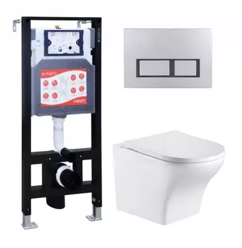 Комплект 3 в 1 инсталляция ESBANO FRAM + Подвесной унитаз WeltWasser Odenbach 004 GL-WT + кнопка хром матовая