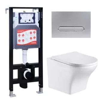 Комплект 3 в 1 инсталляция ESBANO FRAM + Подвесной унитаз WeltWasser Odenbach 004 GL-WT + кнопка хром матовая