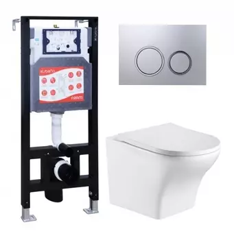 Комплект 3 в 1 инсталляция ESBANO FRAM + Подвесной унитаз WeltWasser Odenbach 004 GL-WT + кнопка хром матовая