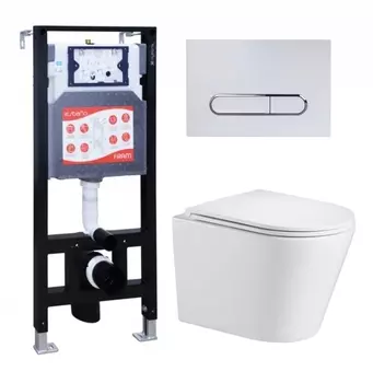 Комплект 3 в 1 инсталляция ESBANO FRAM + Подвесной унитаз WeltWasser Salzbach 043 GL-WT + кнопка белая глянцевая