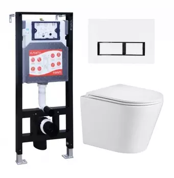 Комплект 3 в 1 инсталляция ESBANO FRAM + Подвесной унитаз WeltWasser Salzbach 043 GL-WT + кнопка белая глянцевая