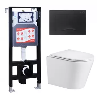 Комплект 3 в 1 инсталляция ESBANO FRAM + Подвесной унитаз WeltWasser Salzbach 043 GL-WT + кнопка черная матовая
