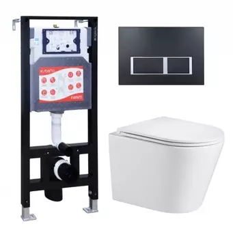 Комплект 3 в 1 инсталляция ESBANO FRAM + Подвесной унитаз WeltWasser Salzbach 043 GL-WT + кнопка черная матовая
