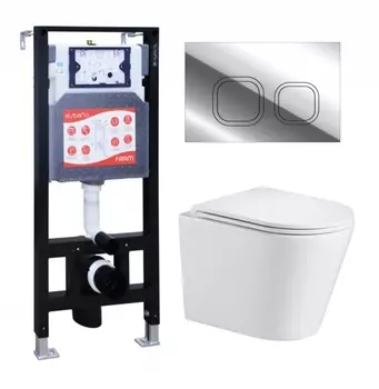 Комплект 3 в 1 инсталляция ESBANO FRAM + Подвесной унитаз WeltWasser Salzbach 043 GL-WT + кнопка хром глянцевая