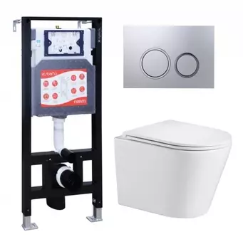 Комплект 3 в 1 инсталляция ESBANO FRAM + Подвесной унитаз WeltWasser Salzbach 043 GL-WT + кнопка хром матовая