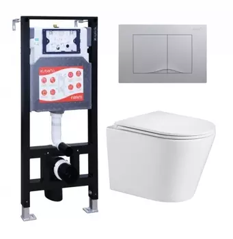 Комплект 3 в 1 инсталляция ESBANO FRAM + Подвесной унитаз WeltWasser Salzbach 043 GL-WT + кнопка хром матовая