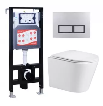 Комплект 3 в 1 инсталляция ESBANO FRAM + Подвесной унитаз WeltWasser Salzbach 041 GL-WT + кнопка хром матовая