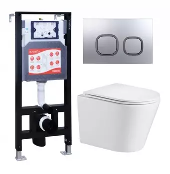 Комплект 3 в 1 инсталляция ESBANO FRAM + Подвесной унитаз WeltWasser Salzbach 043 GL-WT + кнопка хром матовая