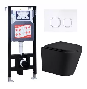 Комплект 3 в 1 инсталляция ESBANO FRAM + Подвесной унитаз WeltWasser Salzbach 043 MT-BL + кнопка белая