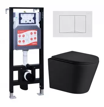 Комплект 3 в 1 инсталляция ESBANO FRAM + Подвесной унитаз WeltWasser Salzbach 043 MT-BL + кнопка белая глянцевая