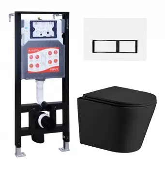 Комплект 3 в 1 инсталляция ESBANO FRAM + Подвесной унитаз WeltWasser Salzbach 043 MT-BL + кнопка белая глянцевая