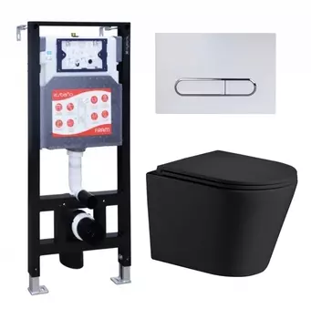 Комплект 3 в 1 инсталляция ESBANO FRAM + Подвесной унитаз WeltWasser Salzbach 043 MT-BL + кнопка белая глянцевая