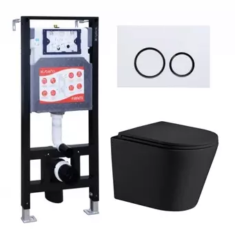 Комплект 3 в 1 инсталляция ESBANO FRAM + Подвесной унитаз WeltWasser Salzbach 043 MT-BL + кнопка белая глянцевая