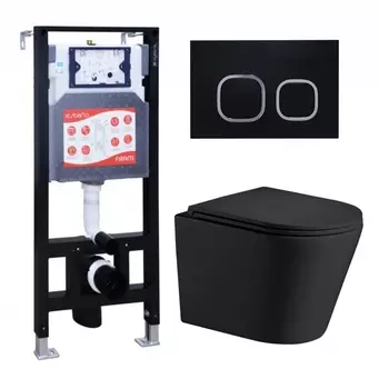 Комплект 3 в 1 инсталляция ESBANO FRAM + Подвесной унитаз WeltWasser Salzbach 043 MT-BL + кнопка черная матовая