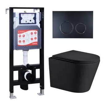 Комплект 3 в 1 инсталляция ESBANO FRAM + Подвесной унитаз WeltWasser Salzbach 043 MT-BL + кнопка черная матовая