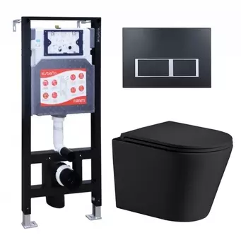 Комплект 3 в 1 инсталляция ESBANO FRAM + Подвесной унитаз WeltWasser Salzbach 043 MT-BL + кнопка черная матовая